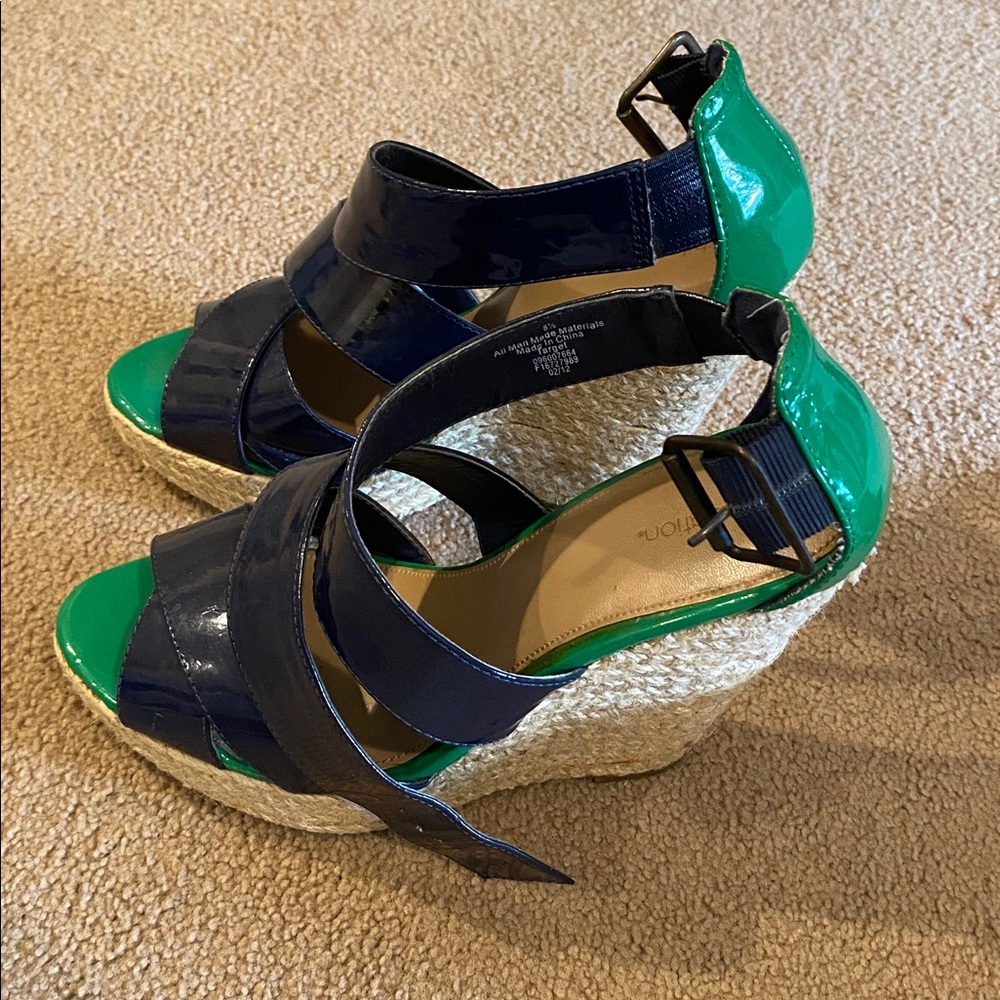 Xhilaration Navy and Green Wedge Sandals